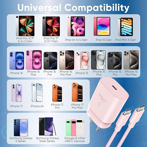 Miniatura 5 de Cargador para iPhone 17, 16, 15, cable de carga rápida de 10 pies, bloque de cargador USB C de 30 W para iPhone 15, 16, 16e, 17 Air Plus Pro