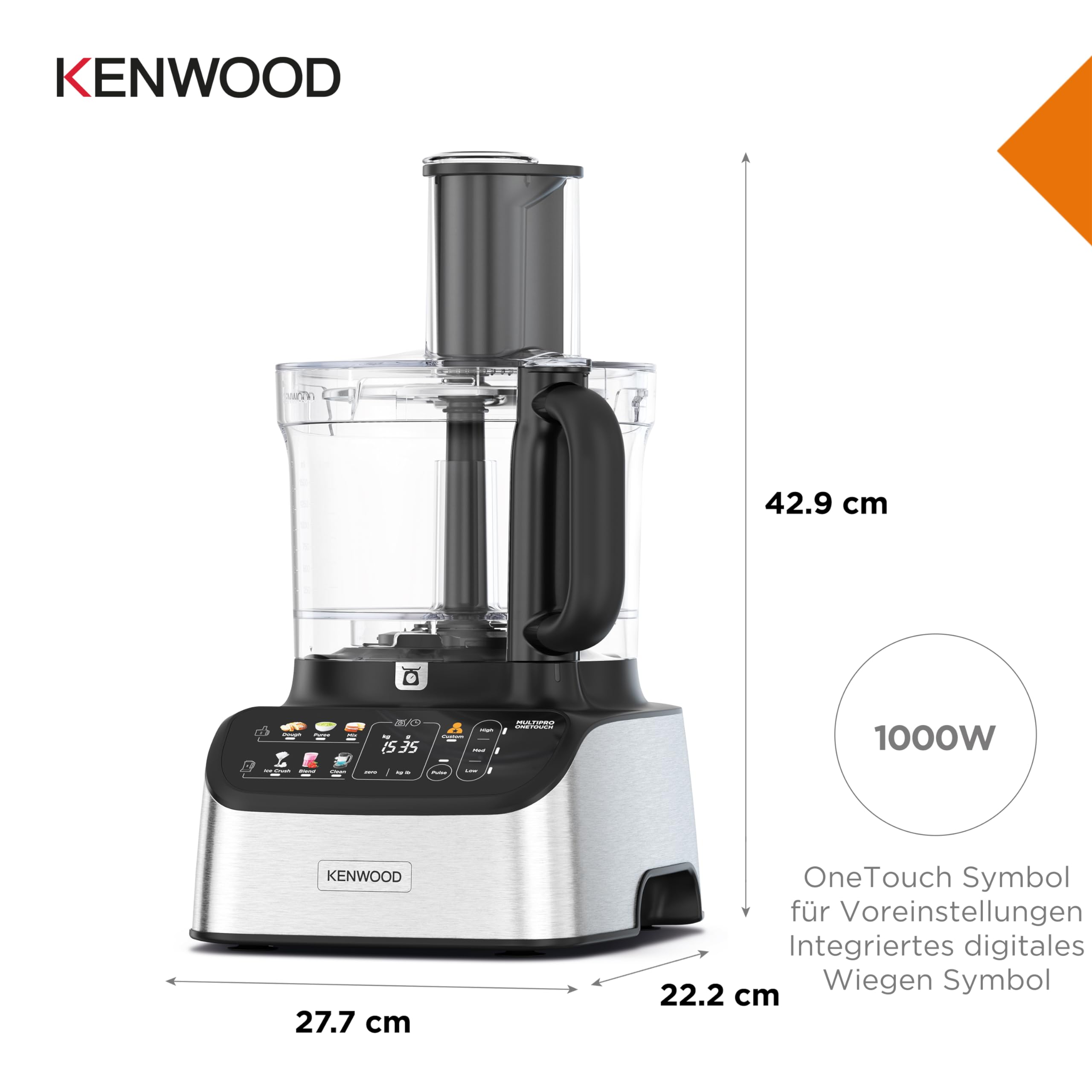 Kenwood MultiPro OneTouch FDM73.480SS Kompakt-Küchenmaschine & Standmixer, 6 Zubehörteile, 6 Automatikprogramme, Variable Geschwindigkeit & Pulse-Funktion, Integrierte Waage, 1000W, Silber