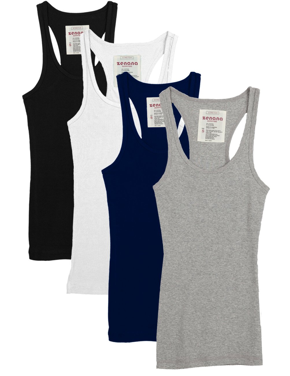 Zenana Outfitters 4 Pack Womens Basic Ribbed Racerback Tank Top