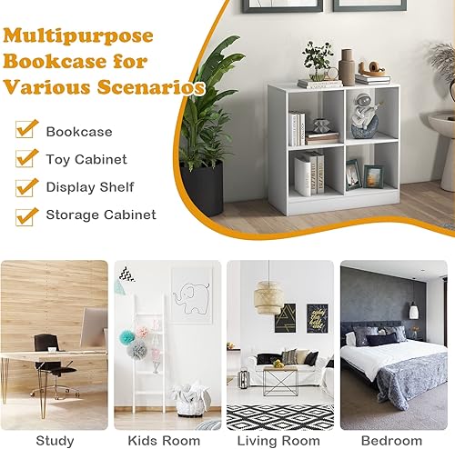 Miniatura 8 de Costzon Organizadores y almacenamiento de juguetes, estantería de madera blanca de 4 cubos para niños para libros, organización de exhibición de