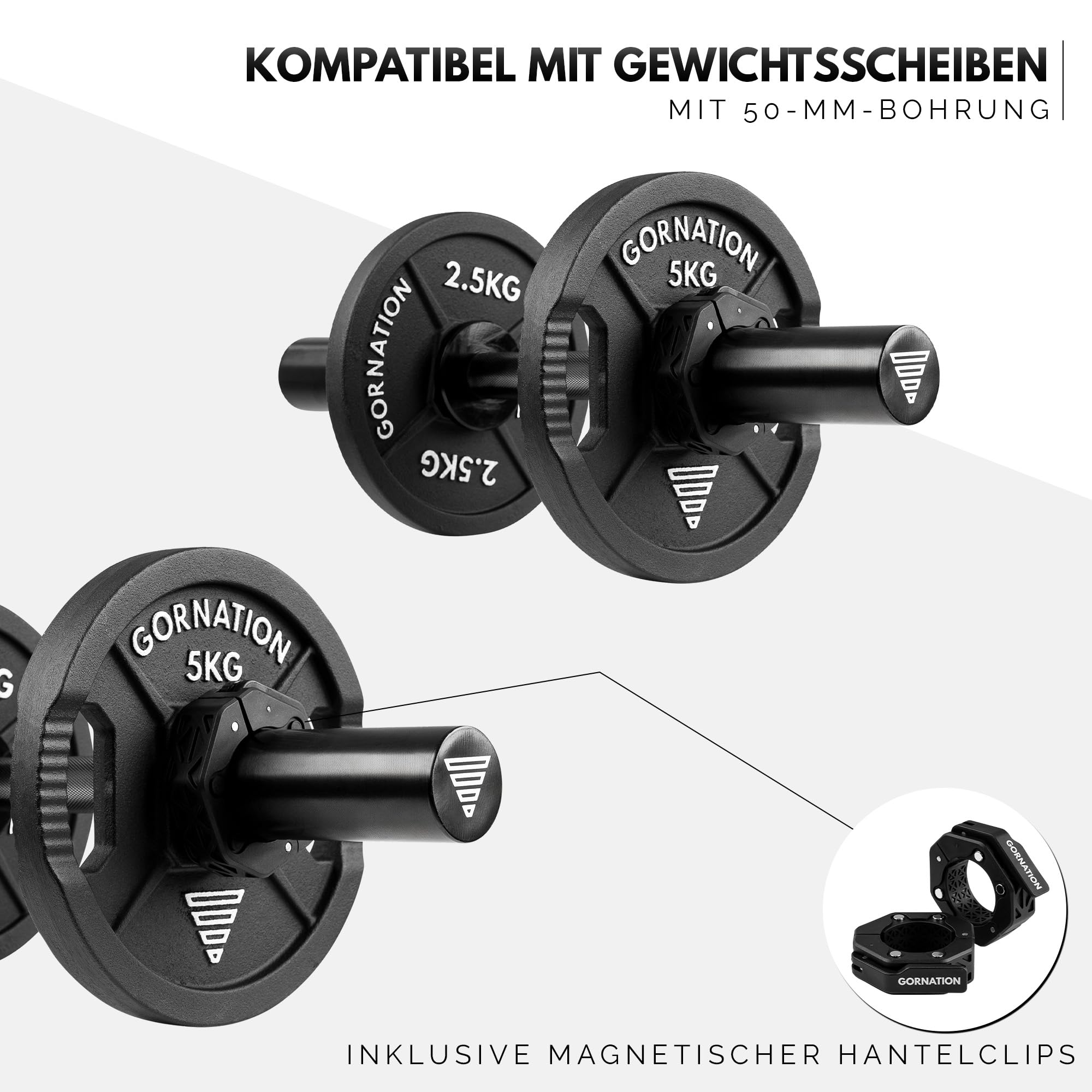 GORNATION Kurzhantelstange bis 100 kg Inkl. 2 magnetischer Verschlüsse, Hanteln für Ganzkörpertraining zu Hause, Dumbbell für Krafttraining, Home Gym Kurzhantelstangen