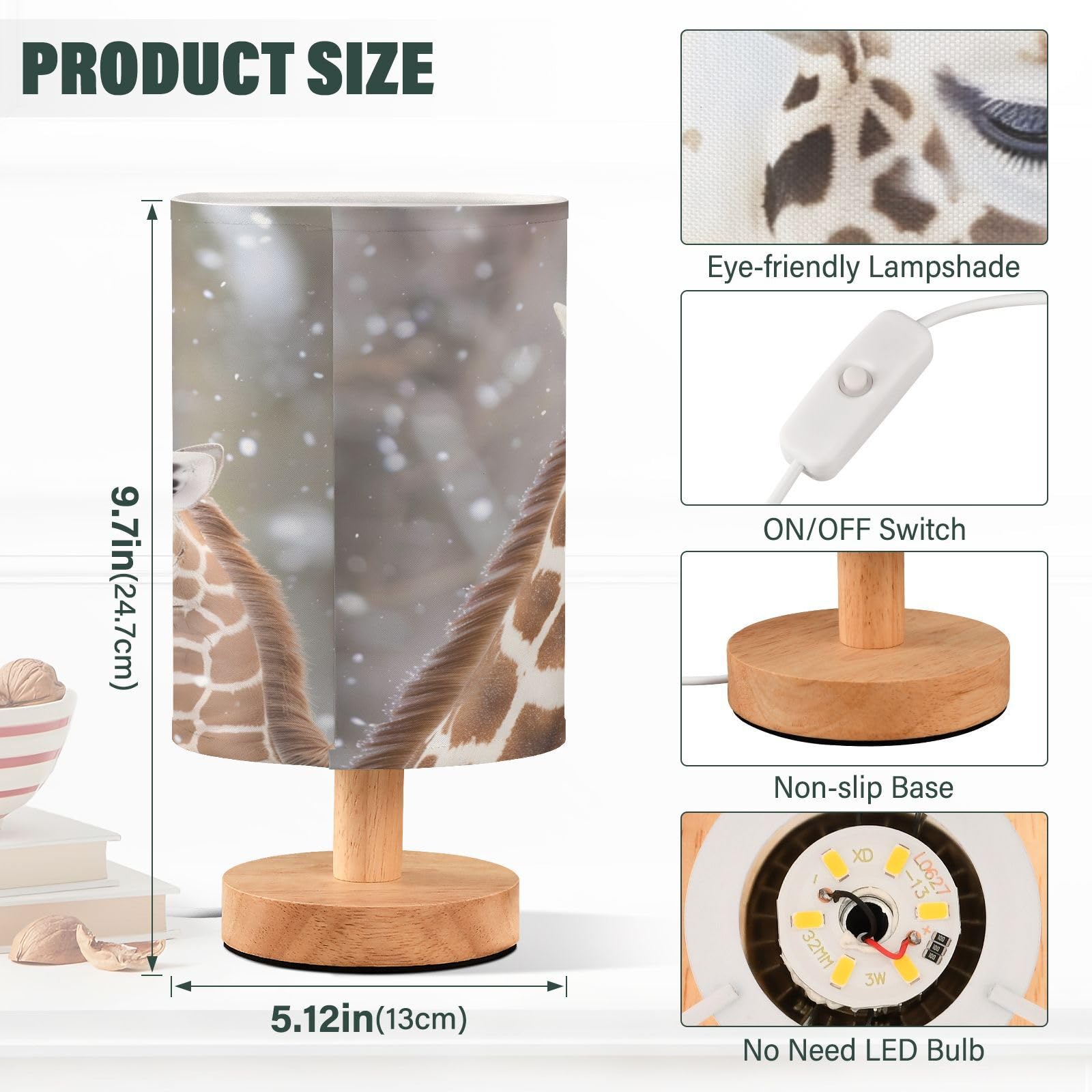 Mnsruu Bedside Table Lamp Giraffes Forest Animal Bedside Lamps LED Light Desk Lamp Fabric Shade Small Lamp for Bedroom Living Room (Bulb Included) - Image 3
