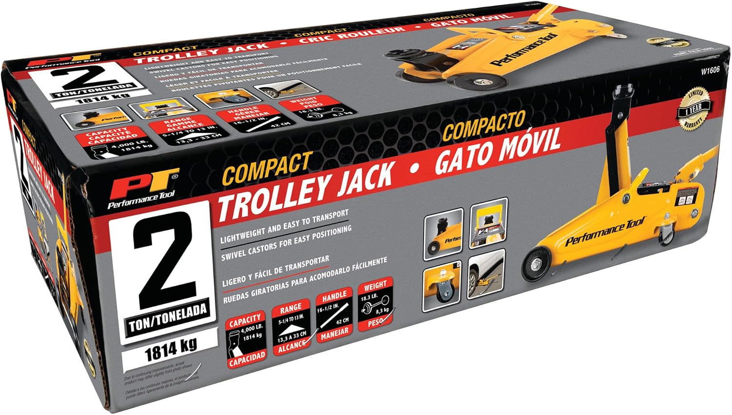 Performance Tool W1606 2 Ton (4,000 lbs.) Capacity Compact Trolley Jack