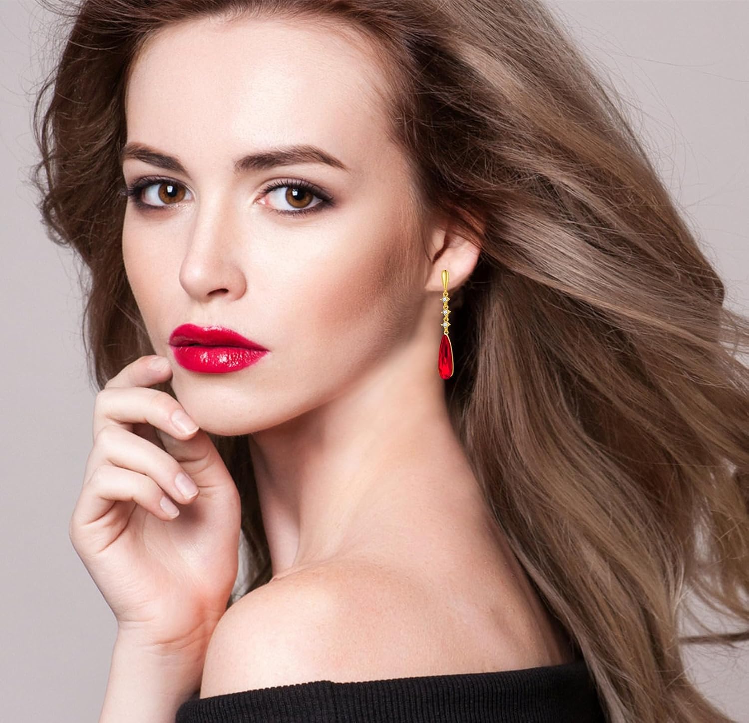 VONSSY Austrian Crystal Teardrop Drop Dangle Earrings Gold Plated Silver Post Zircon Gemstone Jewelry Gift for Woman Girlfriend Mom Wife