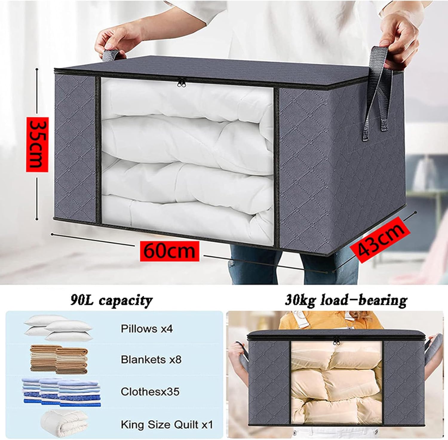 Large Storage Bags, Clothes Storage Bins Foldable Closet Organizers Storage Containers with Durable Handles Thick Fabric for Blanket Comforter Clothing Bedding (Beige 2 Packs)