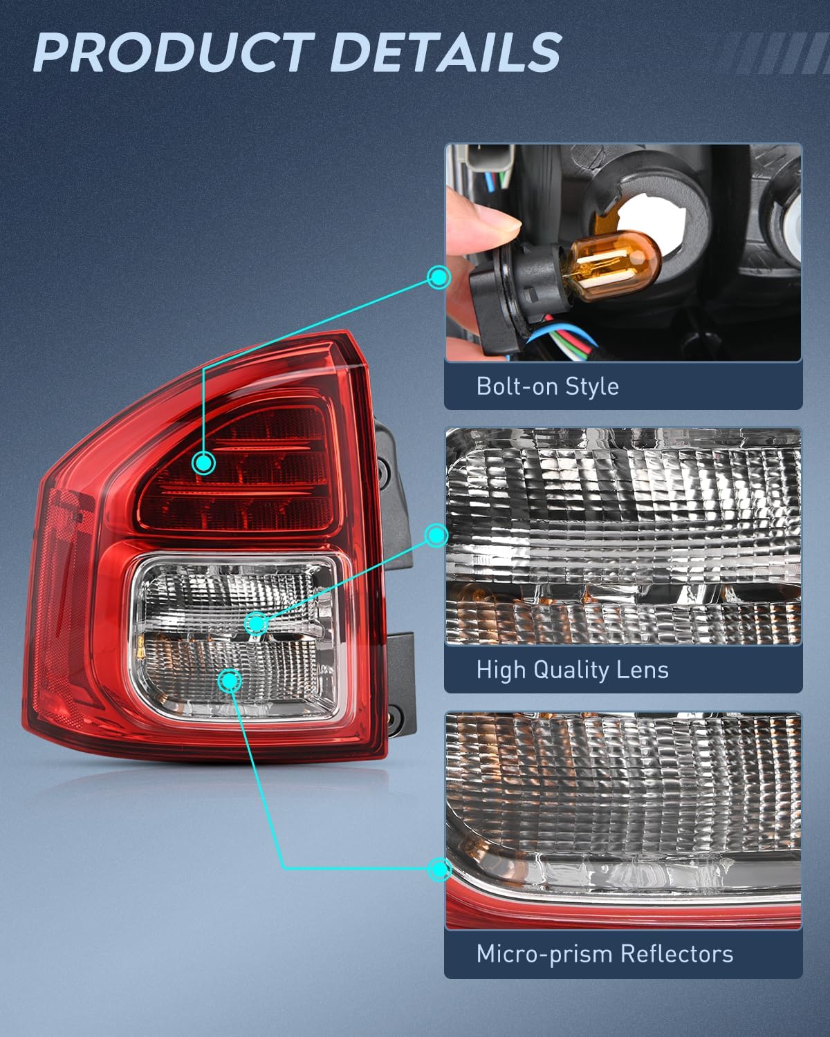 Nilight Taillight Assembly Compatible with 2011 2012 2013 Jeep Compass Tail Light OE Style Rear Lamp Replacement Driver Side w/Bulbs