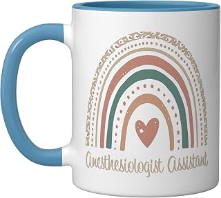 Anesthesiologist Assistant Boho Rainbow Ceramic Mug, Blue/White