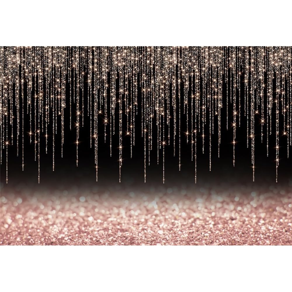 Pnylzzyxh Black and Rose Gold Backdrop Glitter Photography Background for Girl Women Birthday Wedding Baby Shower Bridal Shower Vinyl Abstract