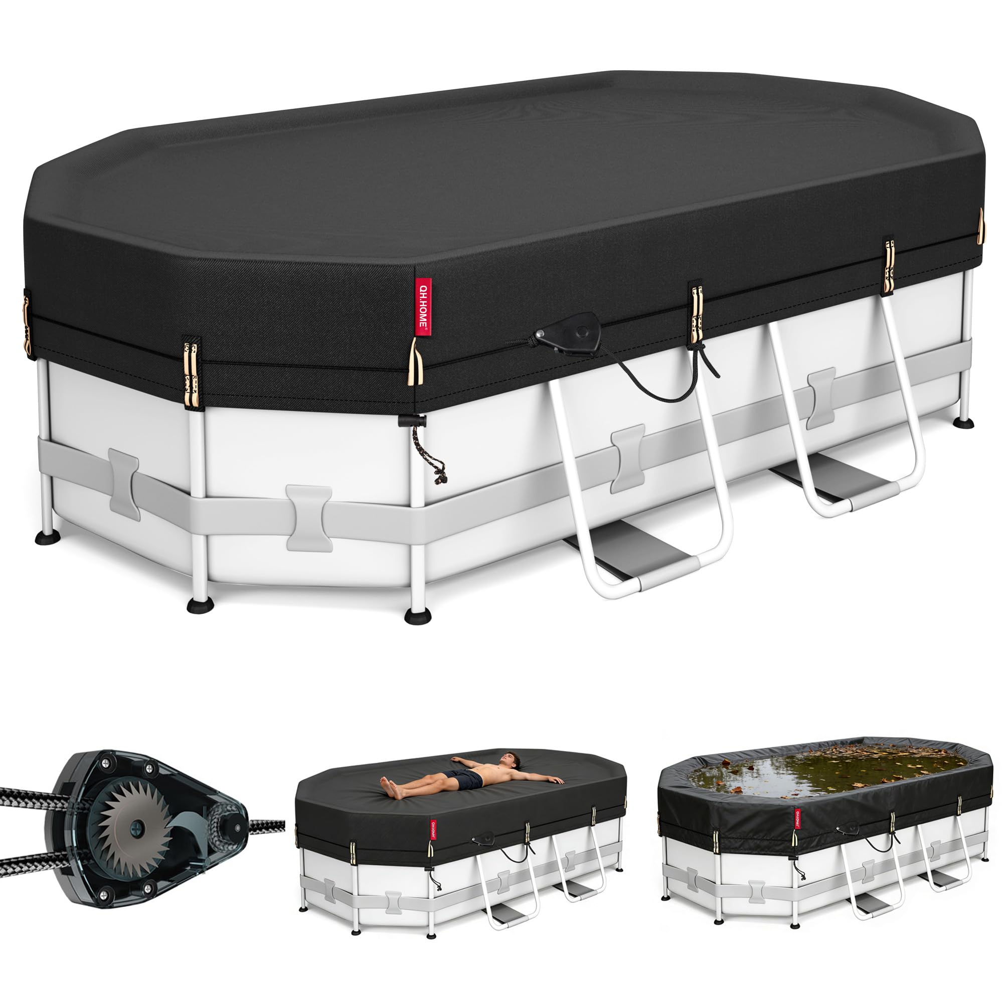 Photo 1 of QH.HOME 12X22ft Oval Pool Cover,[Ultimate Windproof & Tear-Resistant Fabric],Snug Fit with Patented Ratchet & Weight Rings,Solar Pool Cover for Above Ground Pools, Blocks Leaves &Waterproof