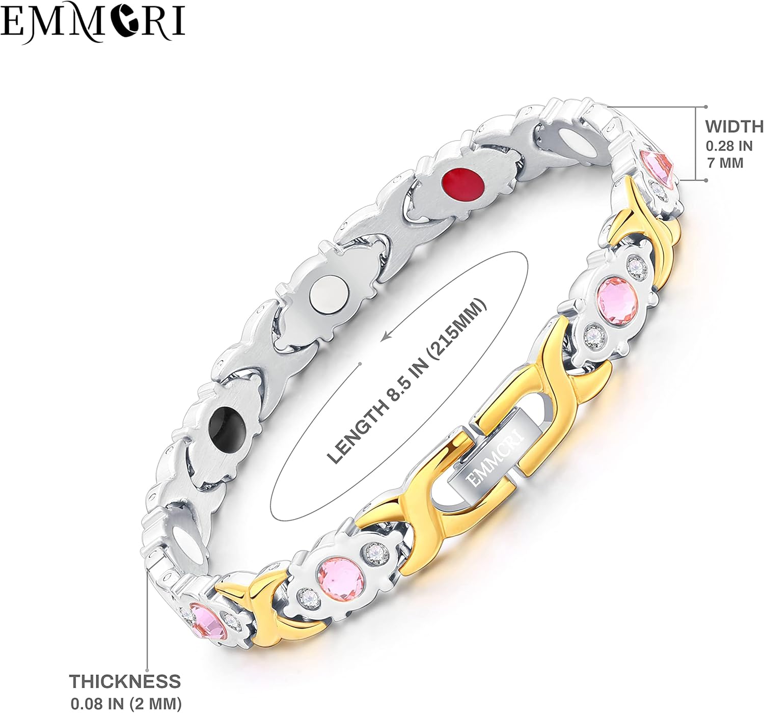 Ultra Strength Magnetic Bracelet for Woman - 3,500 Gauss Per Magnet -Crystal Bracelet - Adjustable Length -Pulseras Magneticas (Silver Gold) - Image 2