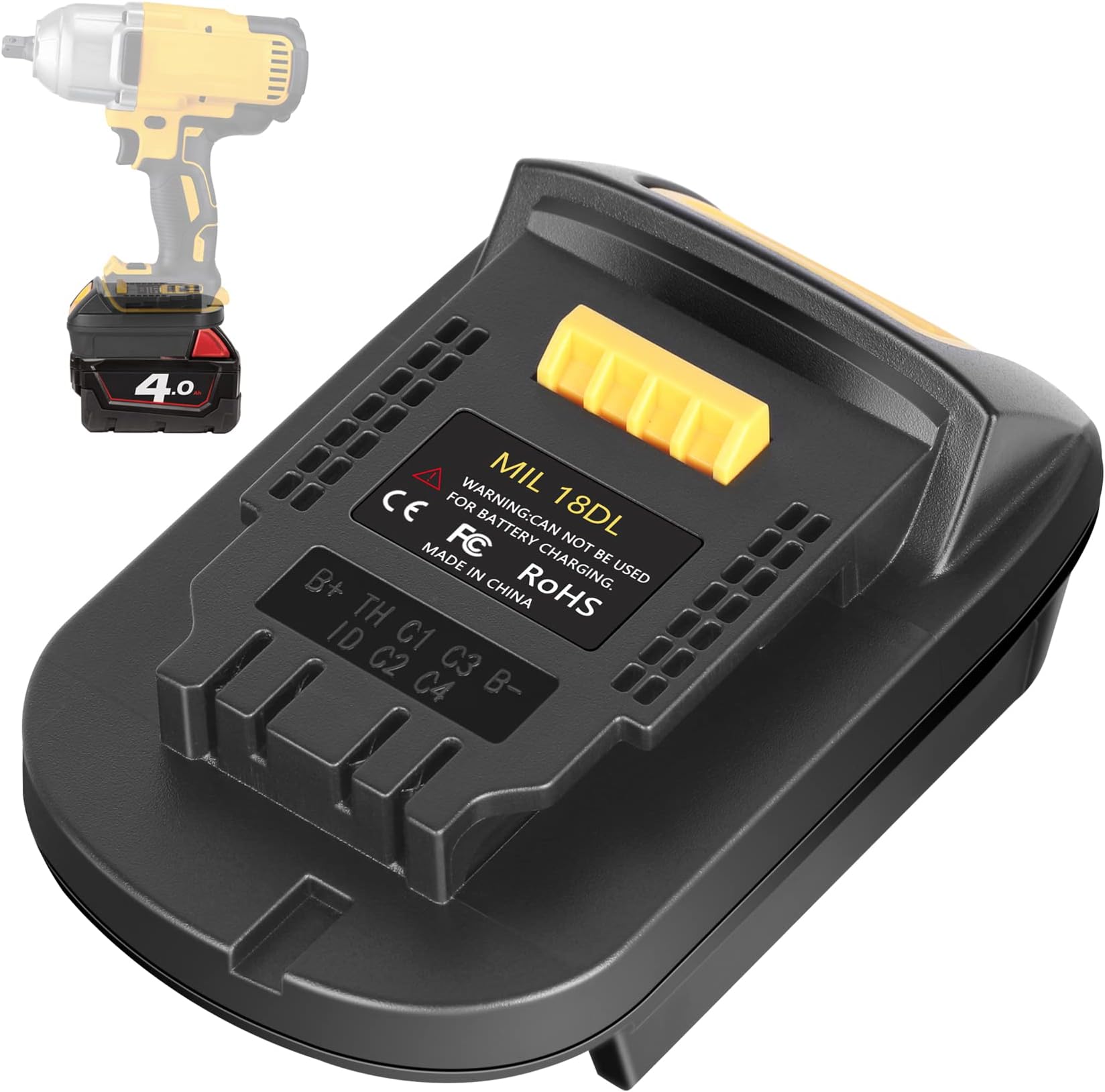 KUNLUN MIL18DL Converter for Milwaukee to Dewalt Battery Adapter - Convert M18 18V to 20V for Cordless Tools (Bare Adapter Only)