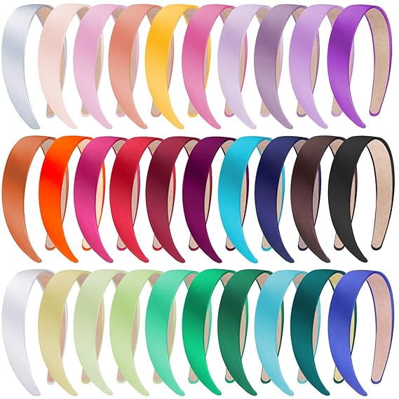 SIQUK 30 Pieces Satin Headbands 1 Inch Hard Headbands Non
