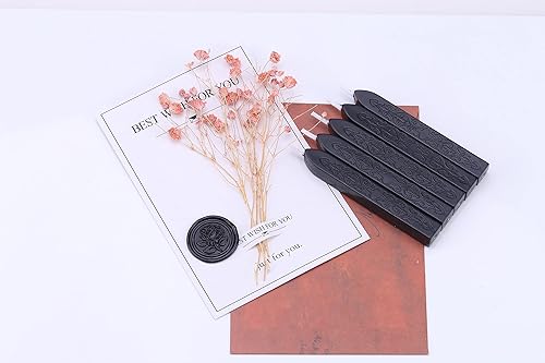 Miniatura 3 de Yoption 5 barras de cera de sellado negra, tótem antiguo manuscrito de fuego con mechas para sello de cera (negro)
