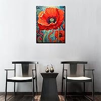 Vista 3 de Tucocoo Bumbers - Pintura de amapola roja para adultos, pintura abstracta de amapola por números, pintura acrílica, lienzo, graffiti, flores rojas