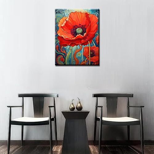 Miniatura 3 de Tucocoo Bumbers - Pintura de amapola roja para adultos, pintura abstracta de amapola por números, pintura acrílica, lienzo, graffiti, flores rojas,