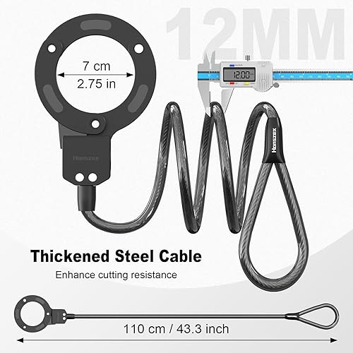 Miniatura 5 de Candado para scooter, antirrobo, cerradura de bicicleta de 43.3 pulgadas, bloqueo de cable antirrobo para scooters eléctricos, scooters para niños,