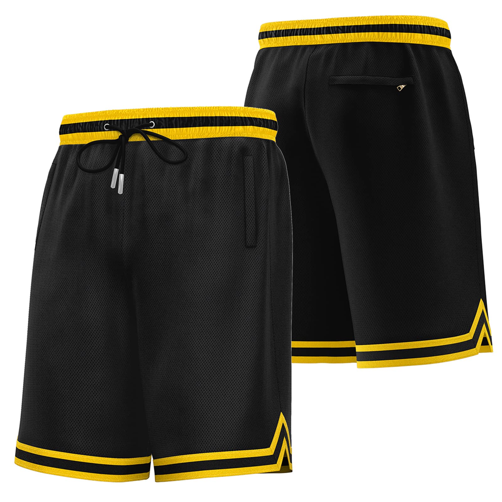 KXK Men’s Mesh Basketball Shorts,Athletic Shorts Gym Running Training Shorts with Pockets, Black/Yellow, Large