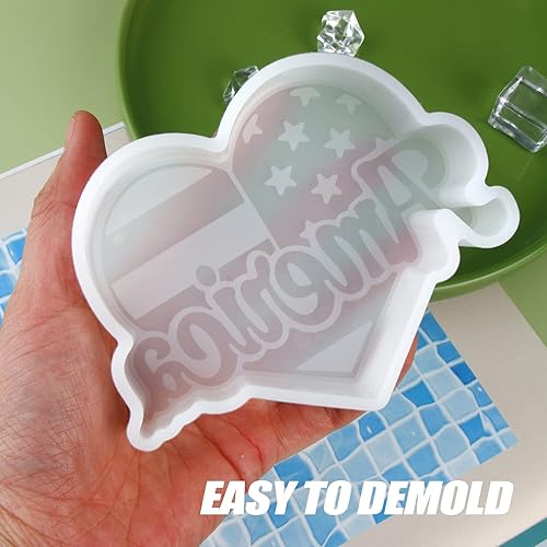 Vista 4 de SOBEIT Molde de freshies para automóvil con forma de corazón de la bandera de Estados Unidos, molde de silicona para freshie, molde de resina epoxi