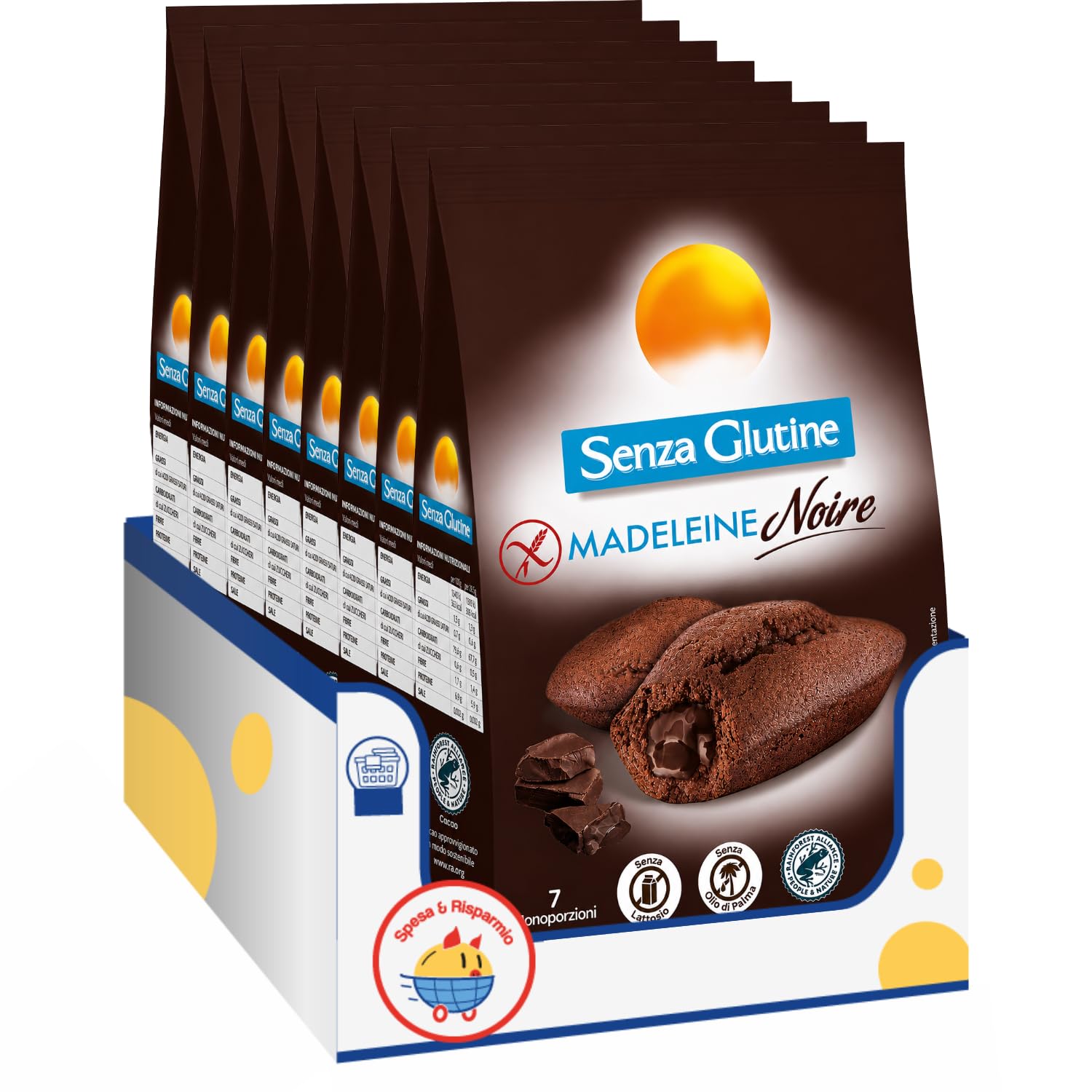 Merendine Senza Glutine e Senza Lattosio al Cioccolato Fondente 200g Madeleine Snack Dolci Senza Olio di Palma Confezione Multipla 4/8/12 Pezzi (8 PEZZI)