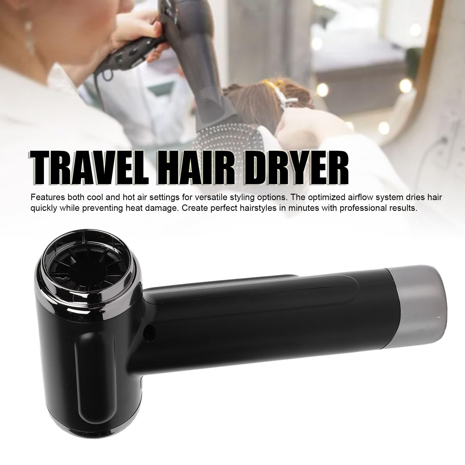 Secador de Pelo, Portátil, Compacto, Profesional, 15600 MAh, Inalámbrico, Recargable por USB, Secador de Pelo de Viaje con Boquilla, para el Hogar, Camping, RV, Todos los Peinados, Mujeres