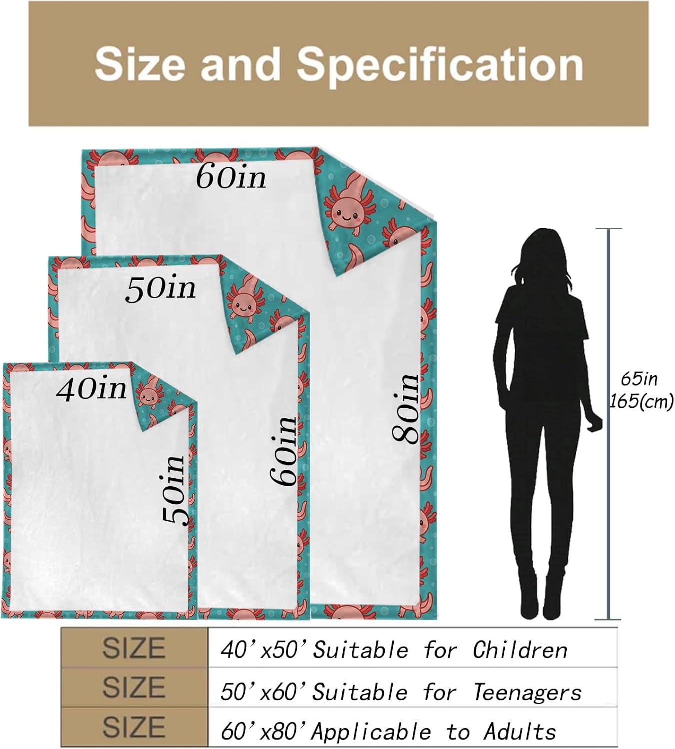 Cute Axolotl Throw Blanket Gifts for Adults Kids, Pink Axolotls Blankets for Living Room Bedroom Decor, Fuzzy Warm Flannel Plush 50"x60" - Image 3