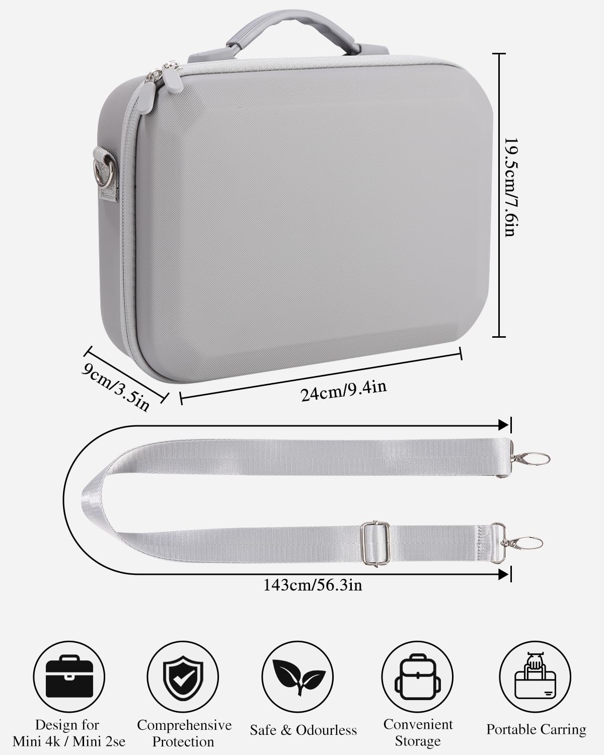 Étui pour DJI Mini 4K/2 SE, Sac de Transport Portable, Case Rigide Étanche pour DJI Mini 4K, Radiocommande RC-N1C et Accessoires, Gris