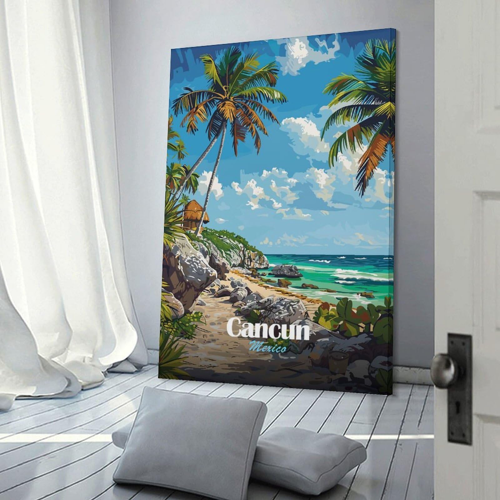 Junmoney Cancun Mexico Beach Paradise Wall Art Print, 24x36inch(60x90cm), for Entrance Spaces, Stair Walls Or Halls, Home Artwork for First Impressions