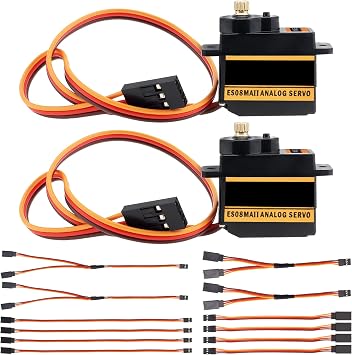 2 Pack ES08MA II 12g Mini Metal Gear Analog Servo for RC Model with 12Pcs 3 Pin 60 Core JR Servo Extension Cable and Y Splitter Servo Cable