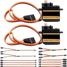 2 Pack ES08MA II 12g Mini Metal Gear Analog Servo for RC Model with 12Pcs 3 Pin 60 Core JR Servo Extension Cable and Y Splitter Servo Cable
