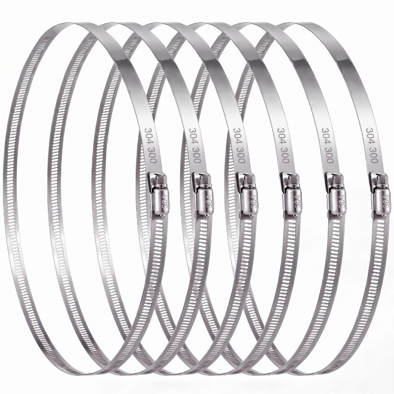 Boao Adjustable 304 Stainless Steel Duct Hose Clamp, 6 Pieces, 12 Inch