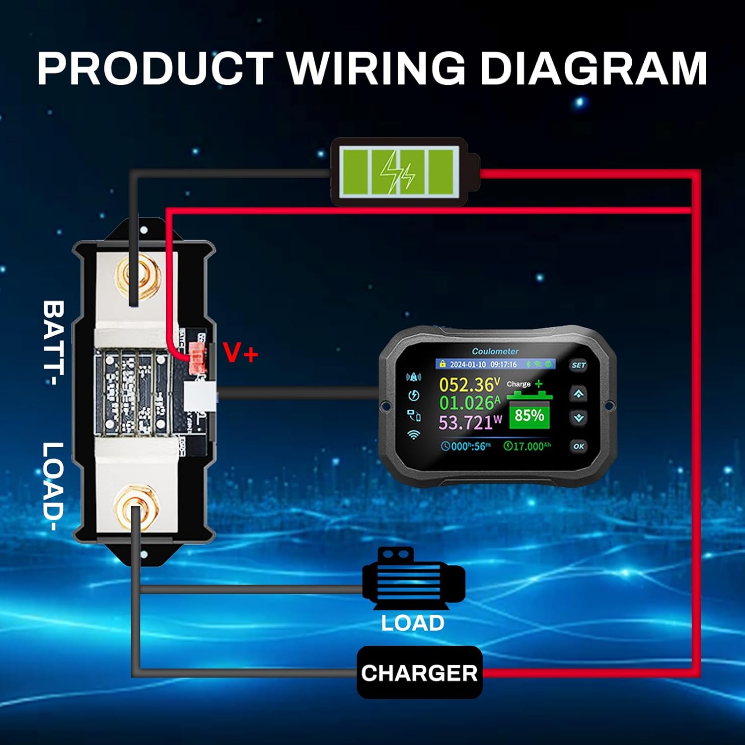 Product Wiring Diagram for KM160F Battery Monitor