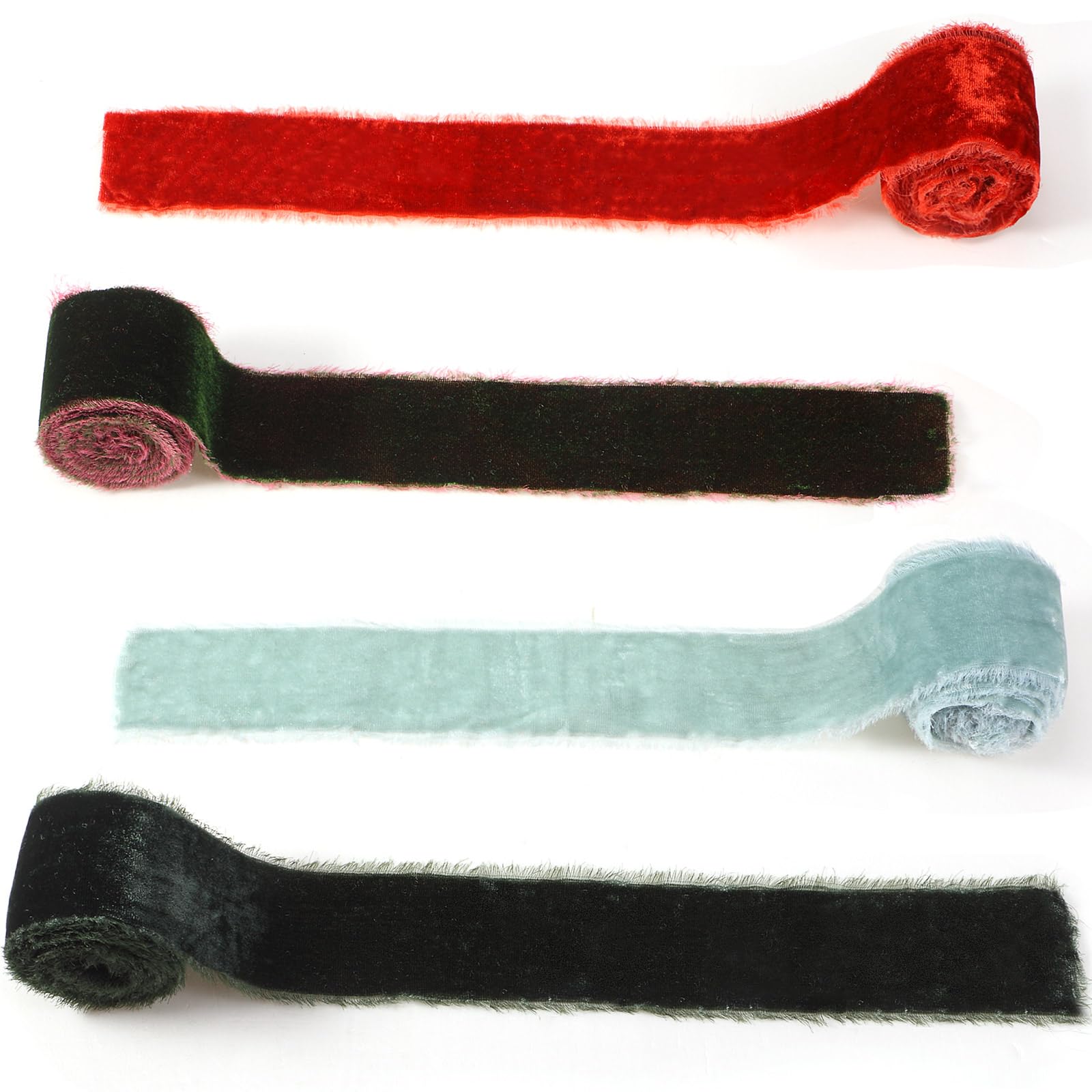 Canlierr Weihnachts-Samtband für Geschenkverpackungen, Fransen, ausgefranstes Stoffband, roher Rand, verdrahtet, Samtband für Hochzeitseinladungen, Brautstrauß, DIY Handwerk (5,1 cm x 16 m, grüne