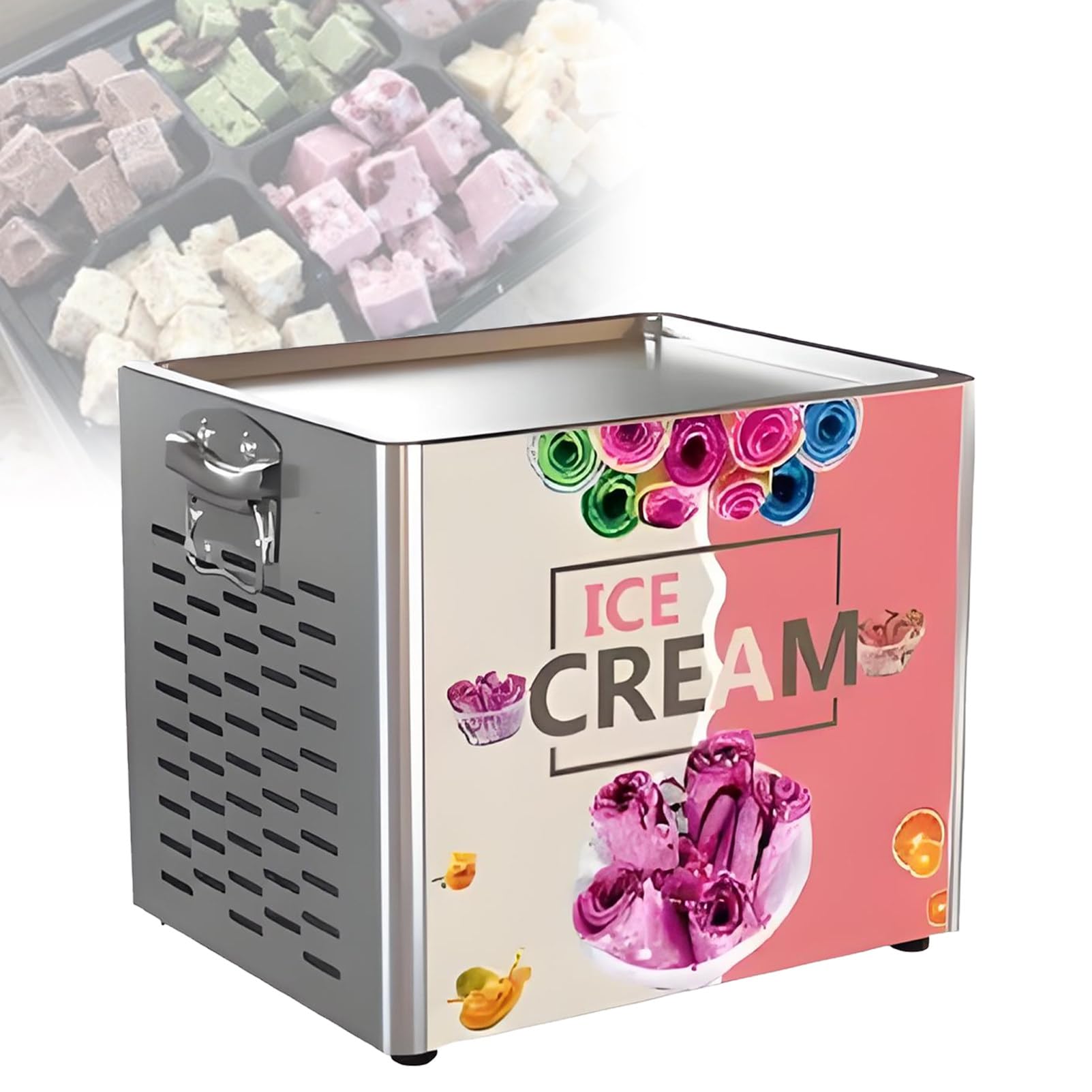 Ofyphth Commercial Fried Ice Cream Machine, Electric Yogurt and Smoothie Maker, Stainless Steel Tabletop Freezer, Low Noise, for Bars, Cafes, Dessert Shops.