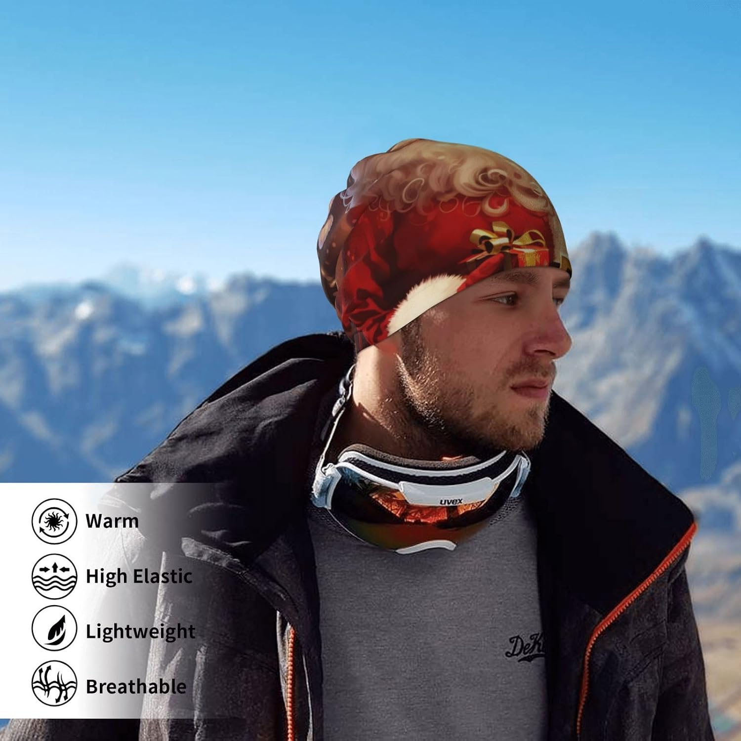 Neck Warmer Winter, Merry Christmas Santa Claus Print For Cold Weather Winter Face Mask,Thick Warm Neck Gaiter Face Scarf,For Men Women Skiing Cycling - With Rope