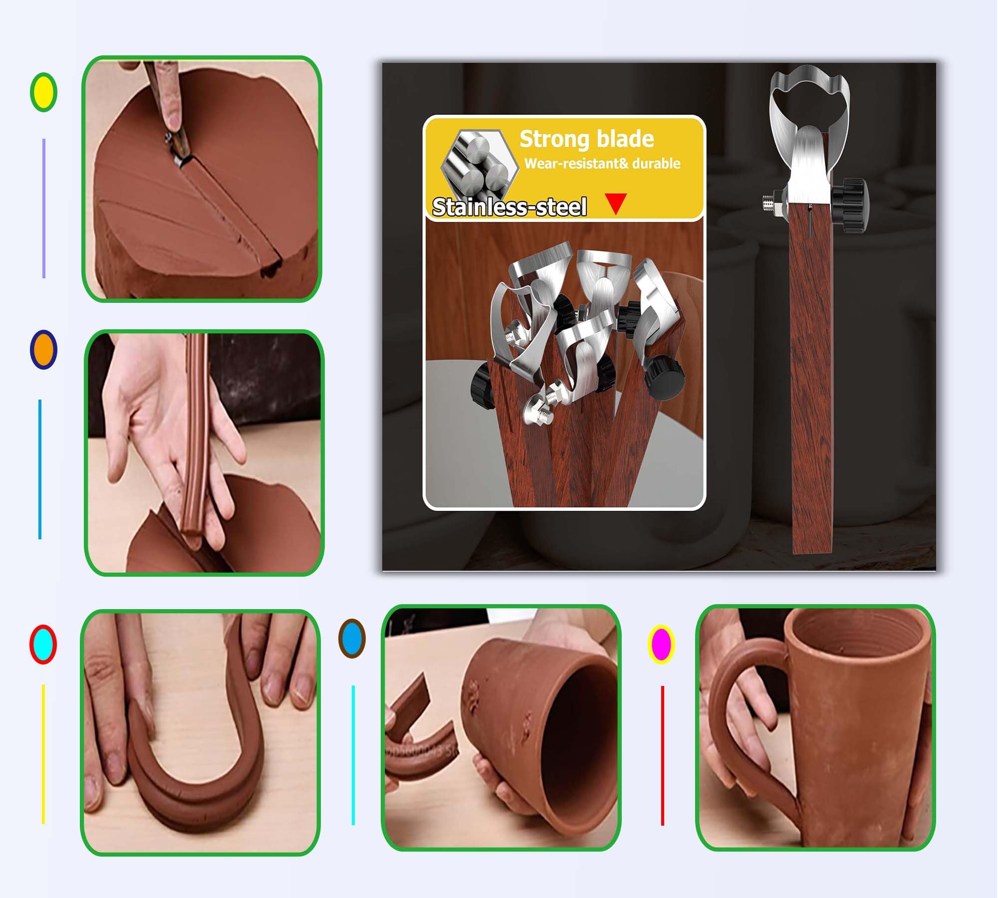 Therwen 2-Piece Pottery Clay Sculpting Tools – Stainless Steel Carving Scrapers With Wooden Handle For Ceramics - View #10