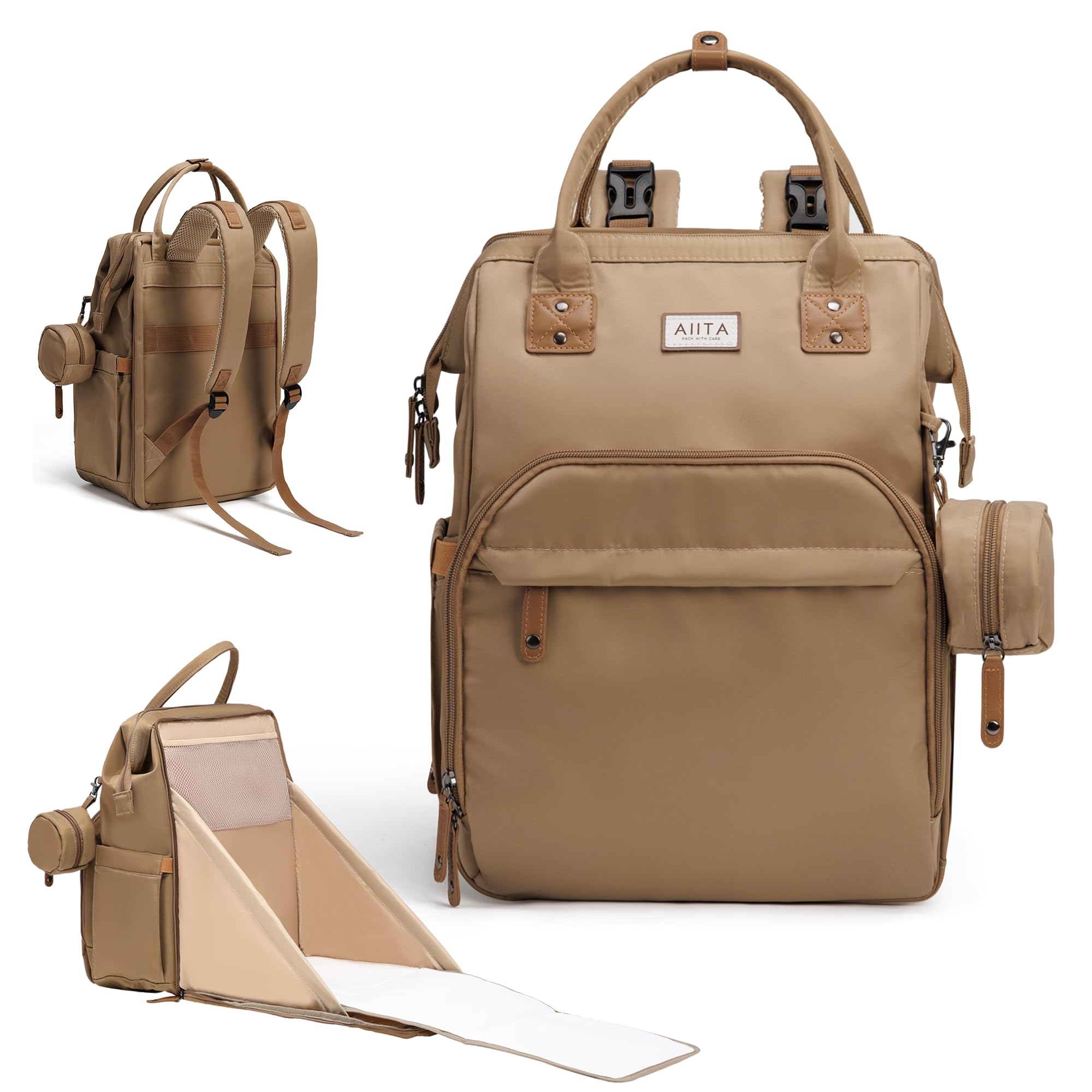 AIITA Diaper Bag Backpack, Multifunction Diaper Bag with Changing Station, Stylish Baby Bags, Large Unisex Diaper Backpack for Mom and Dad, Baby