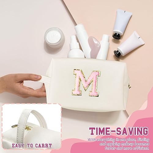 Miniatura 2 de Bolsa de maquillaje con inicial personalizada con asa, bolsa de cosméticos con bolsillo interior con cremallera, 8, 9, 10, 11, 12, 13, 14 años,
