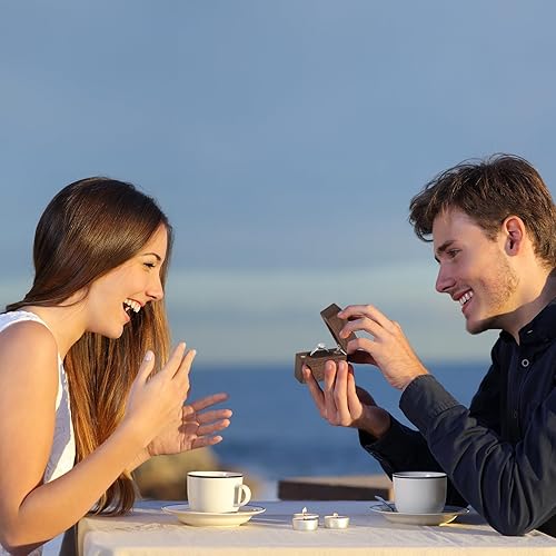 Miniatura 7 de Caja de madera para anillos de compromiso para propuesta, regalo para el día de la boda, caja de almacenamiento de anillo de regalo de compromiso