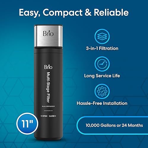 Miniatura 3 de Brio Sistema de filtro de agua para debajo del fregadero de 11 pulgadas para grifo de cocina y baño, carcasa única de 3 etapas, filtros de 0.5