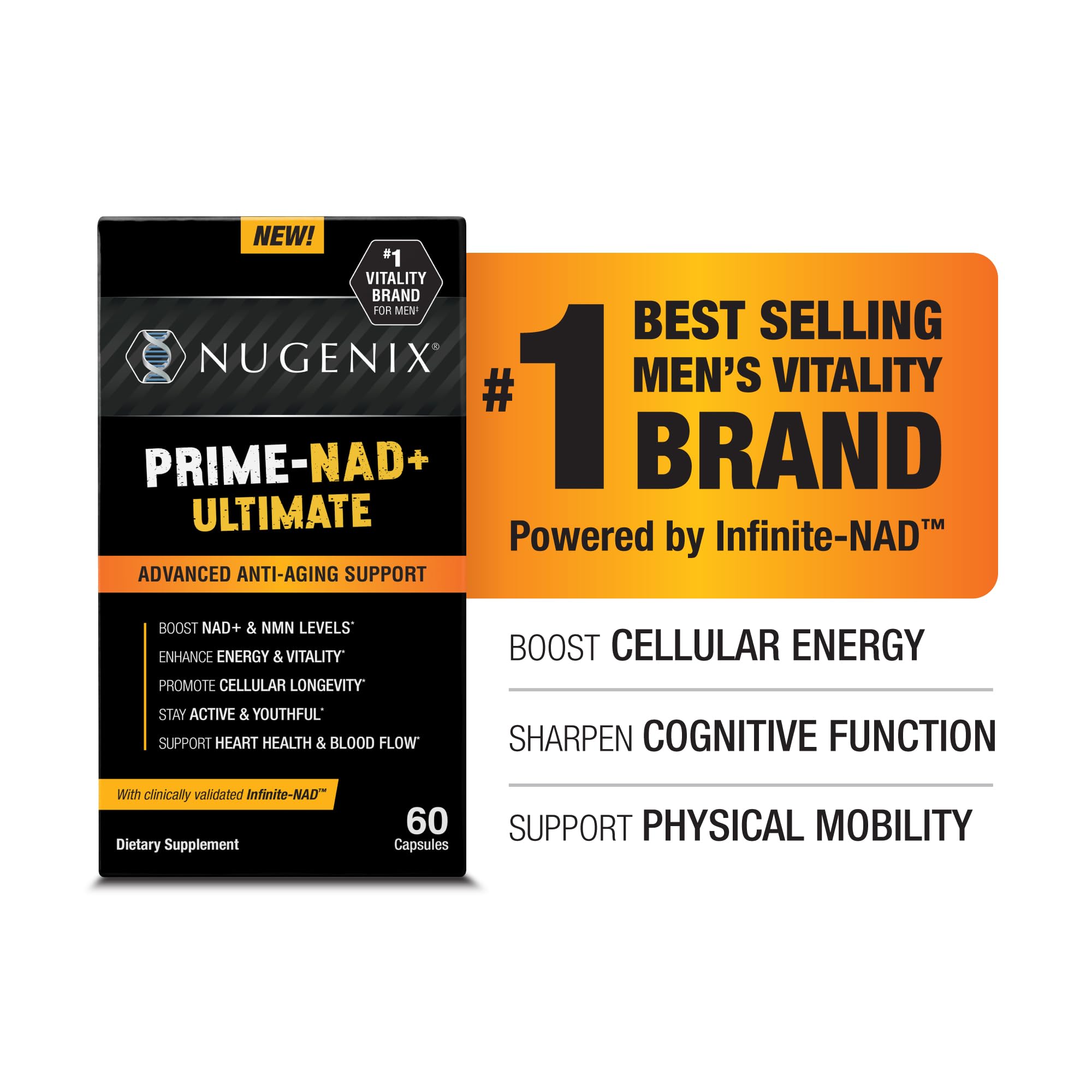 Nugenix Prime NAD+ Ultimate - NMN NAD Supplement, Resveratrol, CoQ10-60ct — Amazon image 4