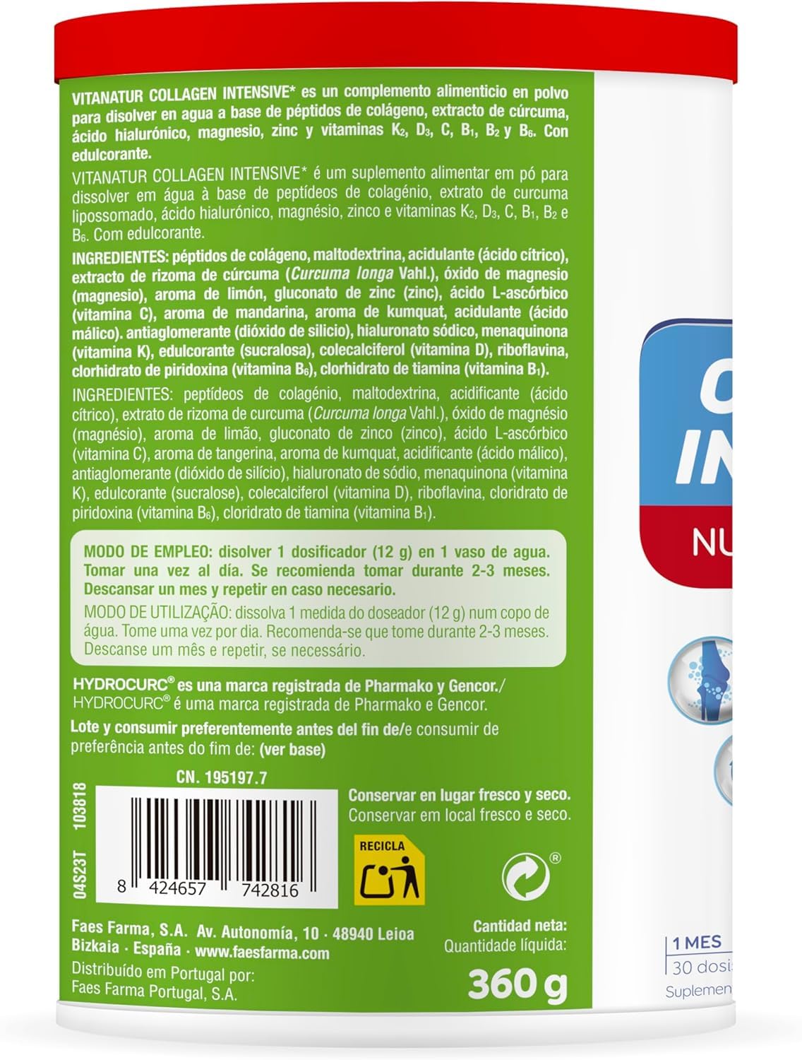 Vitanatur - Collagen Intensive Duplo, Complemento Alimenticio, 60 Dosis | Colágeno, Nutrición Articular, Movilidad, Flexibilidad, Uso Diario, Formato Duplo, Fácil de Tomar, 60 Dosis