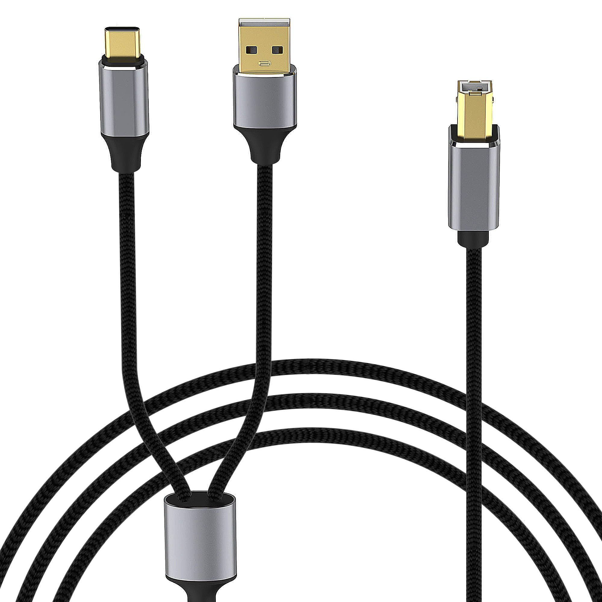 Printer Cable 4.9FT, 2-in-1 USB-A/C to USB-B Cord, Type C MIDI Cable Braided High Speed Printer Cord for HP Canon Dell Epson Brother Samsung, MacBook Pro/Air, HP, Canon, Brother Printers