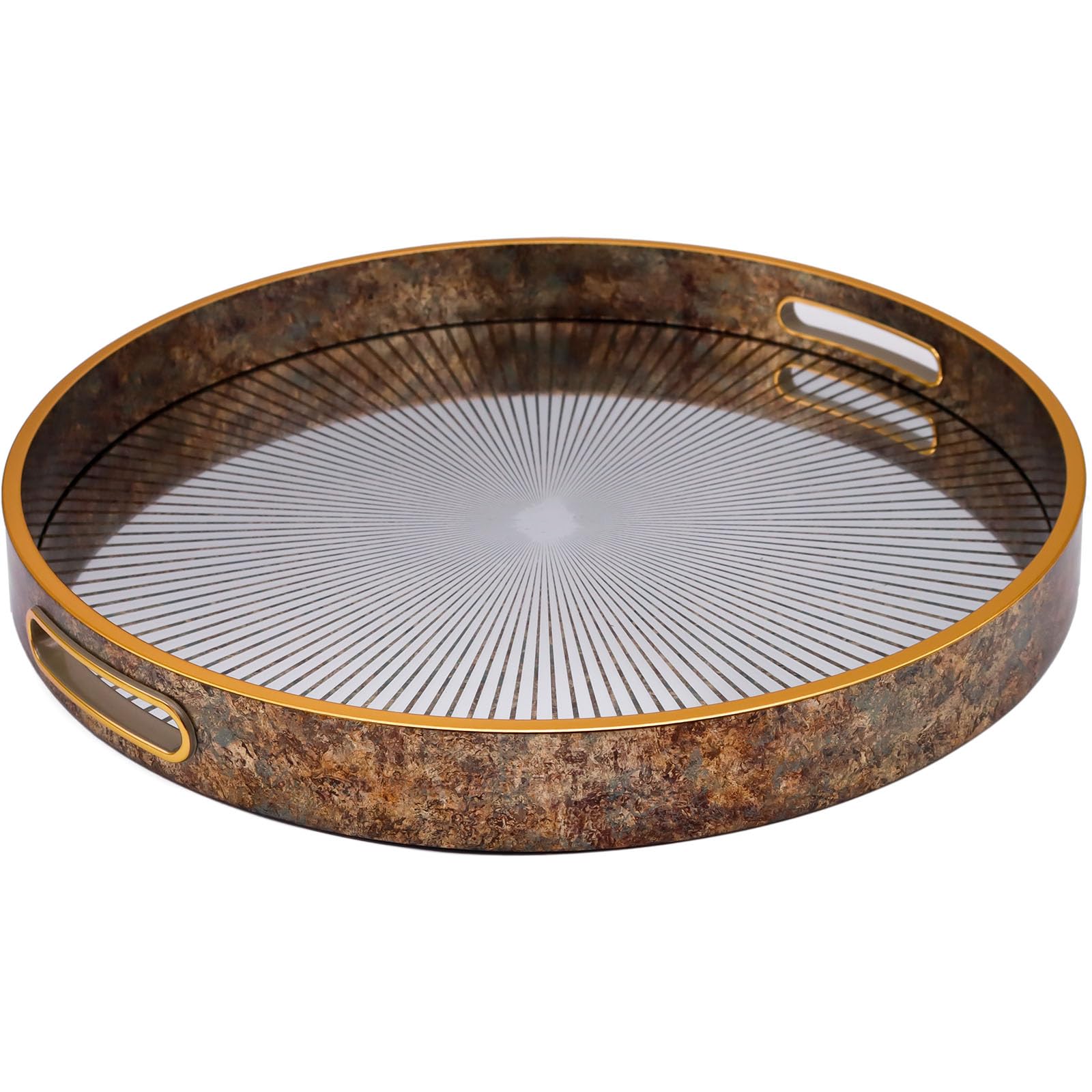 Round Sunburst Decorative Coffee Table Vanity Tray, Lightweight Acrylic Glass Candle Vase Holder