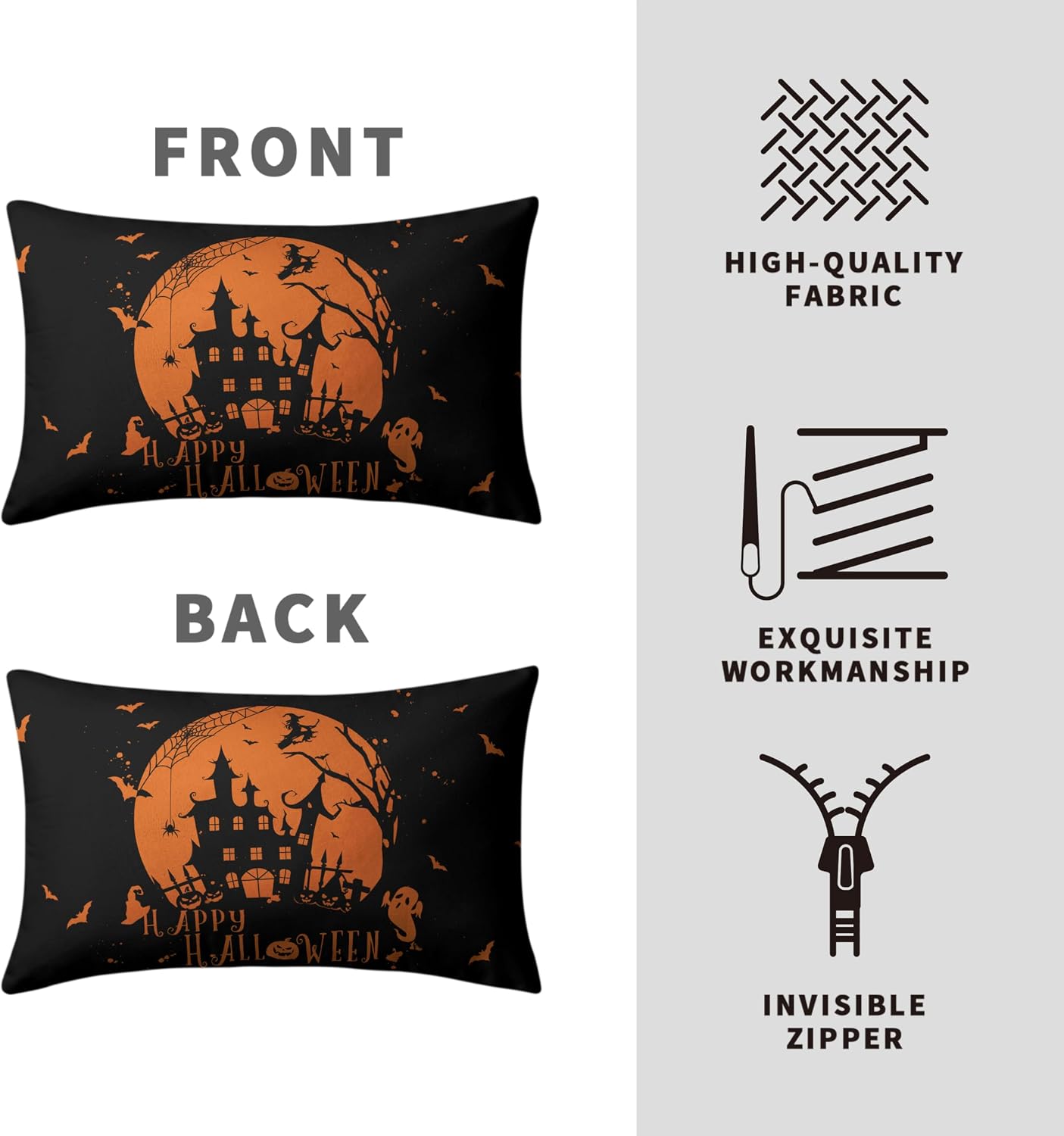 Halloween Lumbar Pillow Covers 12X20 Witch Castle Spider Web Rectangle Pillowcase Set of 2 for Living Room Couch Orange and Black Waist Pillow Covers Halloween Decoration image 4