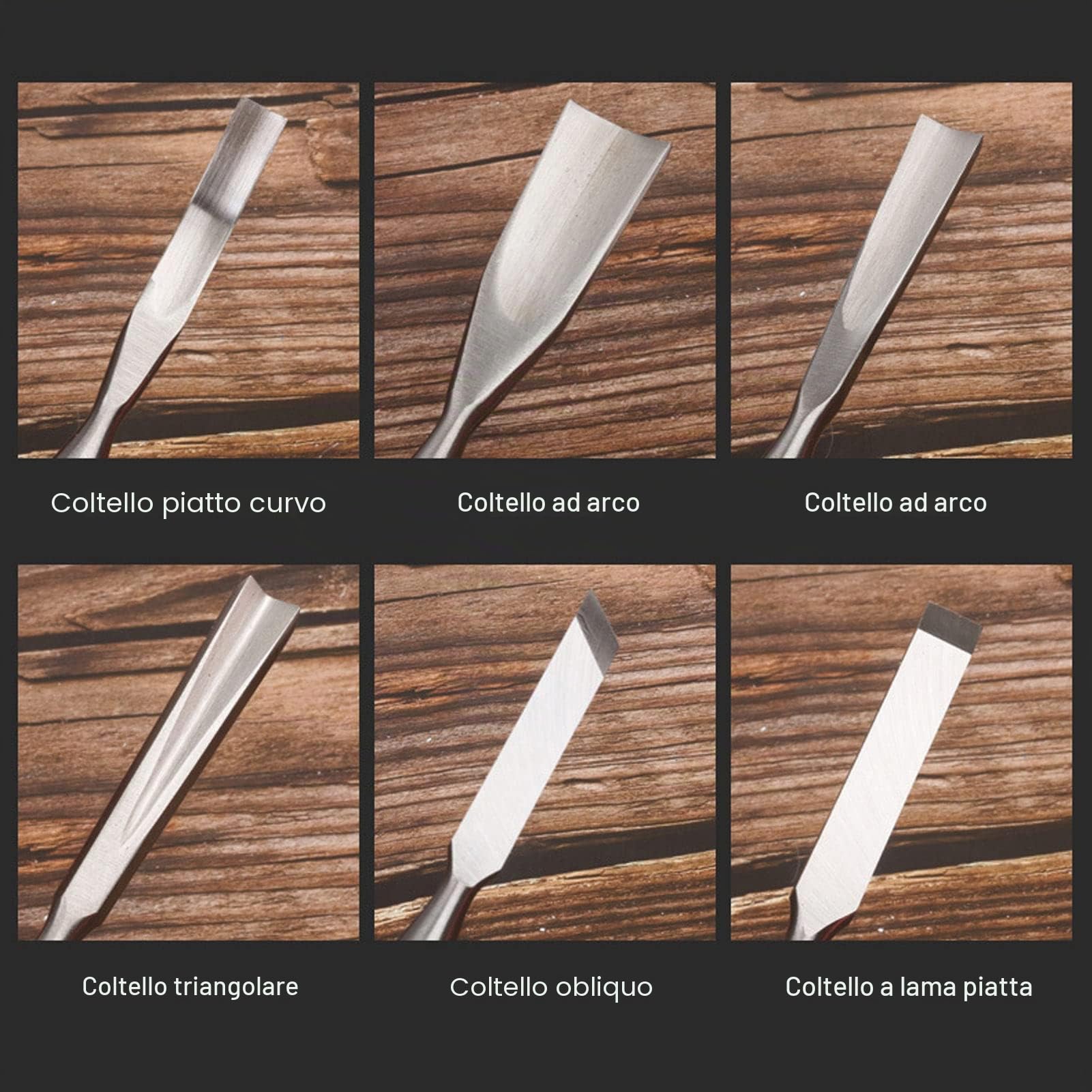 Scalpelli per Intagliare Il Legno da 12 Pezzi, Set di Strumenti per Intagliare Il Legno Professionale con 12 Coltelli, Scatola di Immagazzinaggio, Kit di Scalpelli per Scolpire Fai da Te in Acciaio