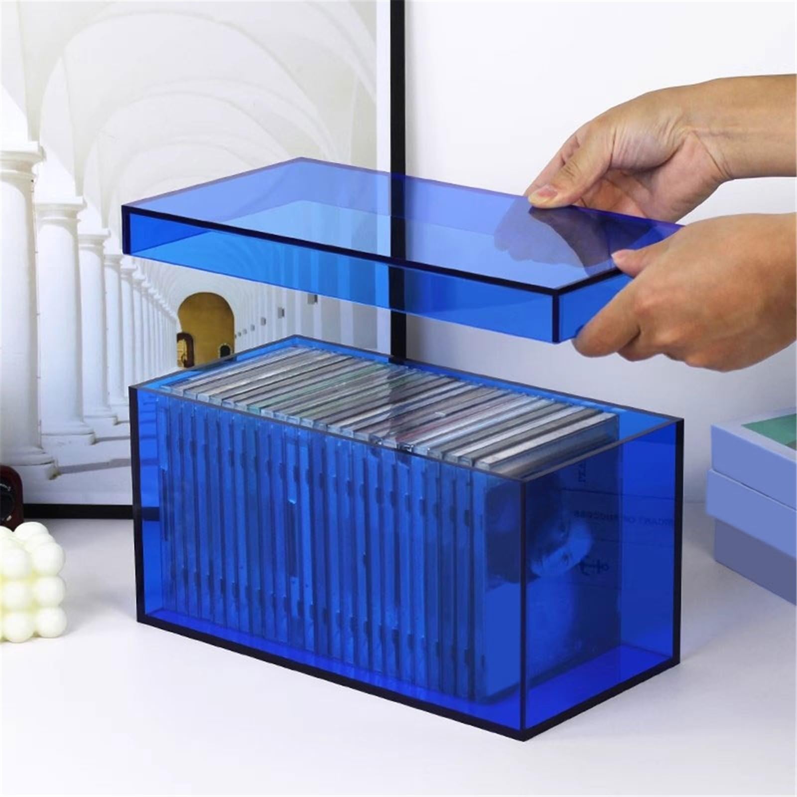 Custodia per CD Scatola portaoggetti rettangolare in acrilico con portadischi for CD coperchio for l'home office Portadischi