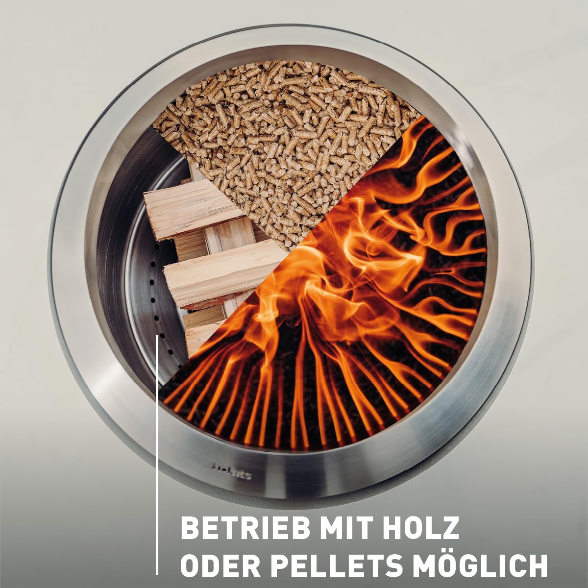 höfats Moon 45 rauchfreie Feuerschale Edelstahl Feuerkorb Holzvergaser-Technologie ⌀ 45 cm