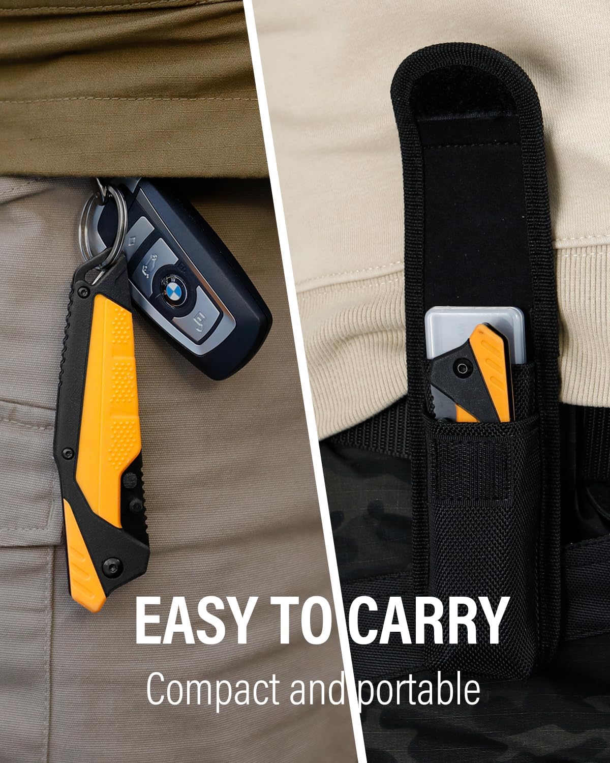 3.5" Replaceable Blade EDC Folding Hunting Knife with Dual Thumb Opener and Pocket Clip with 3 Drop Point Blades, Durable ABS and Non-Slip rubberized TPR Handle with Nylon-Holster, skinning knife