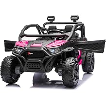 24v Ride on Toys for Kids 4-8, 4WD Off Road Power Wheels with Remote Control, 2 Seater Ride on car,Birthday Gift,Gift Flower,Led Light, Bluetooth Music, Pink