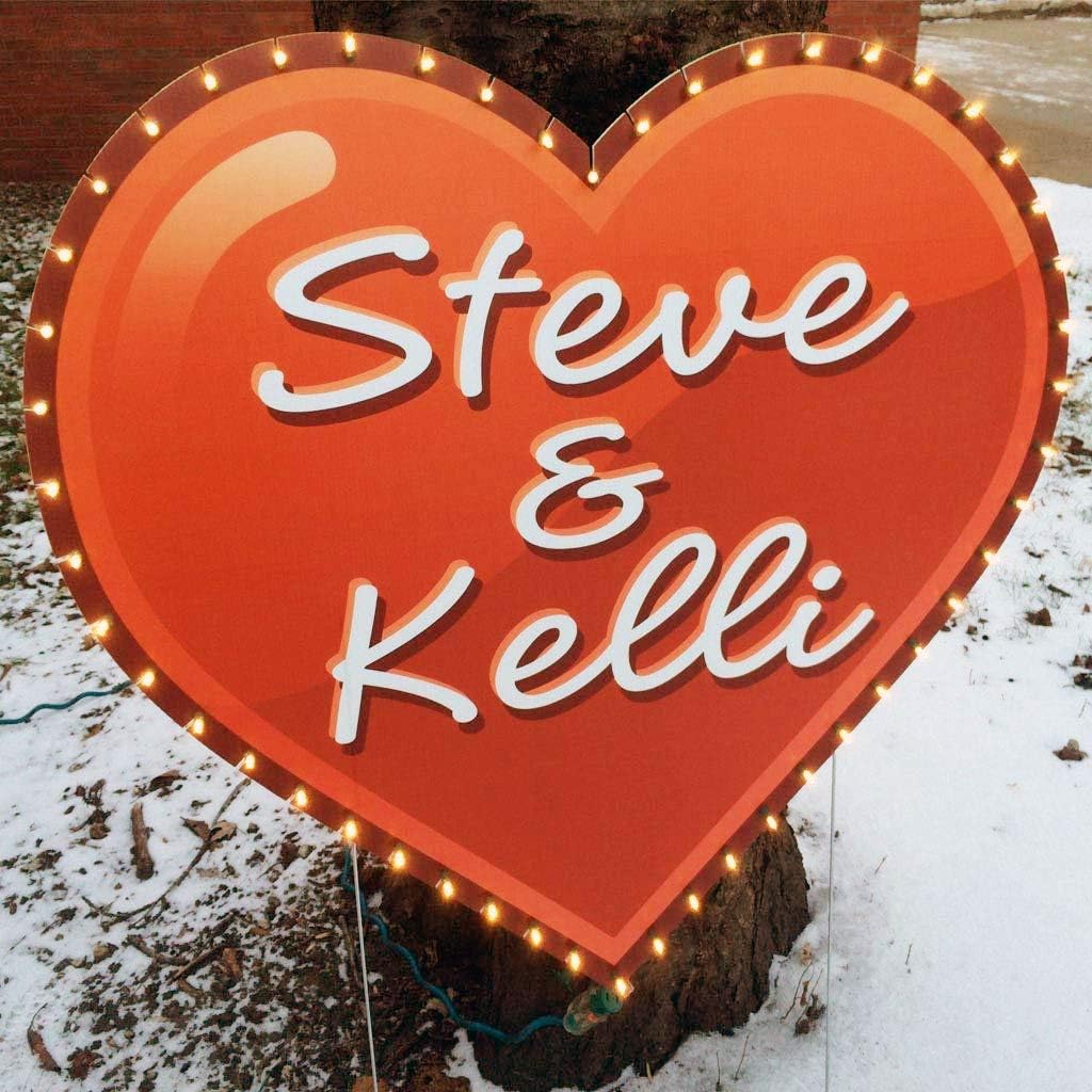 VictoryStore Yard Sign Outdoor Lawn Decorations: Custom Giant Lighted Valentine Heart Sign Includes 50ct Lights and 2 Ez Stakes